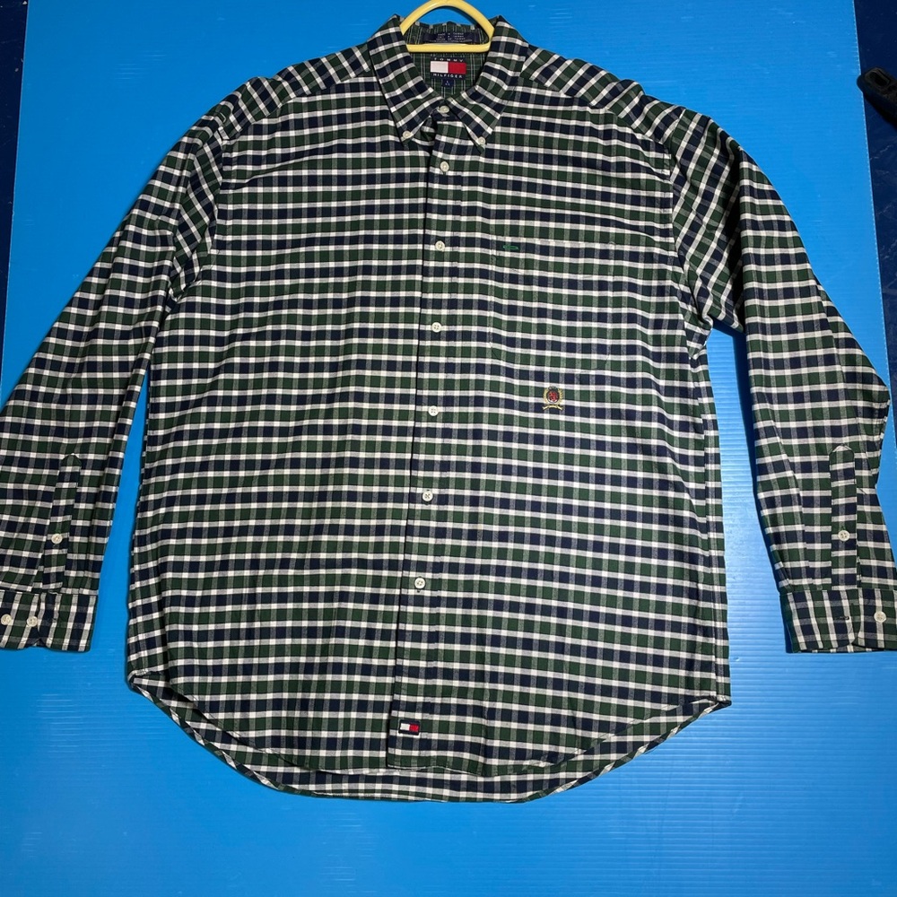 Tommy Hilfiger Men's Navy and White Checkered Shirt